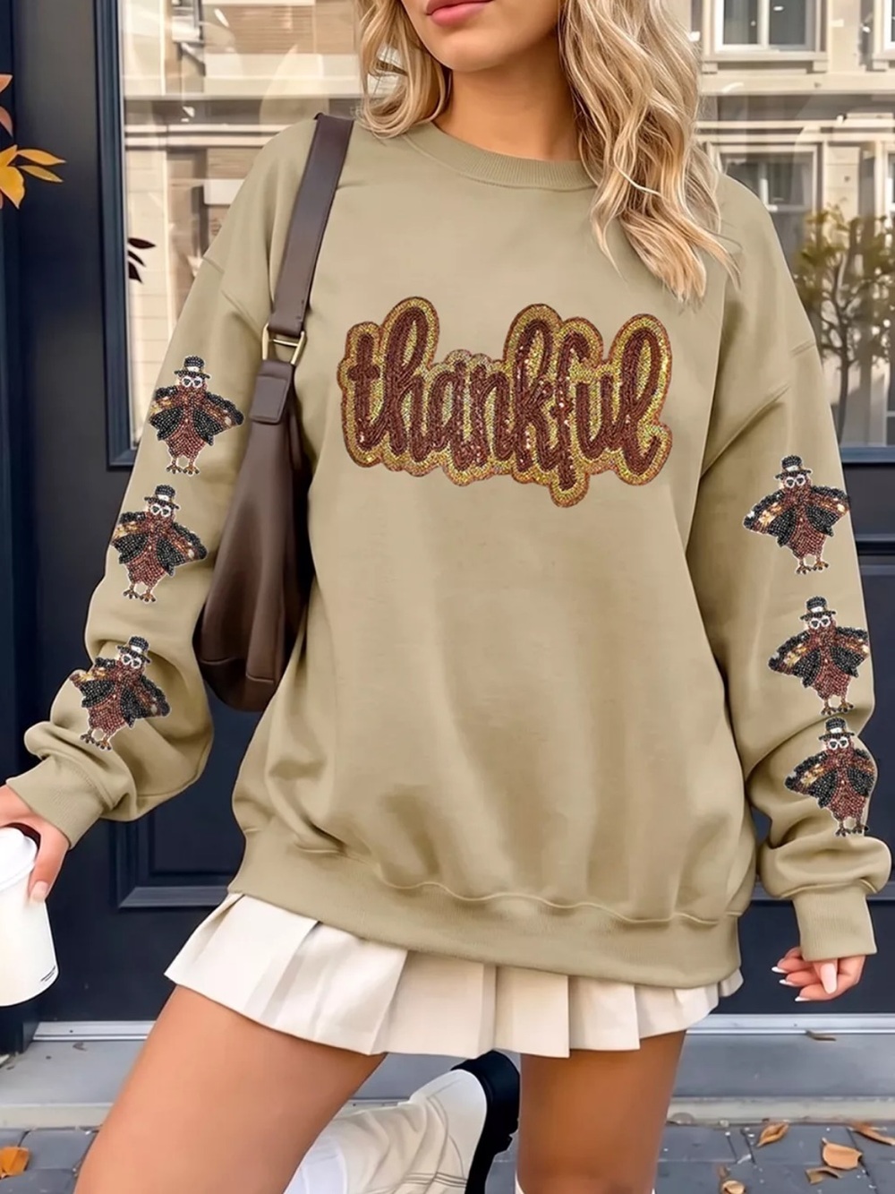 ⭐️ Beige Thankful Graphic Pullover Sweatshirt